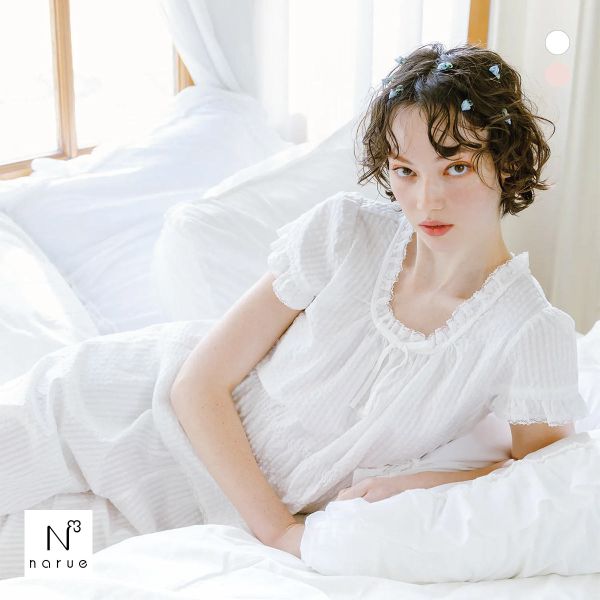 ナルエー パジャマ コットンサッカーセットアップ セットアップ 上下セット ルームウェア 9分丈 Narue