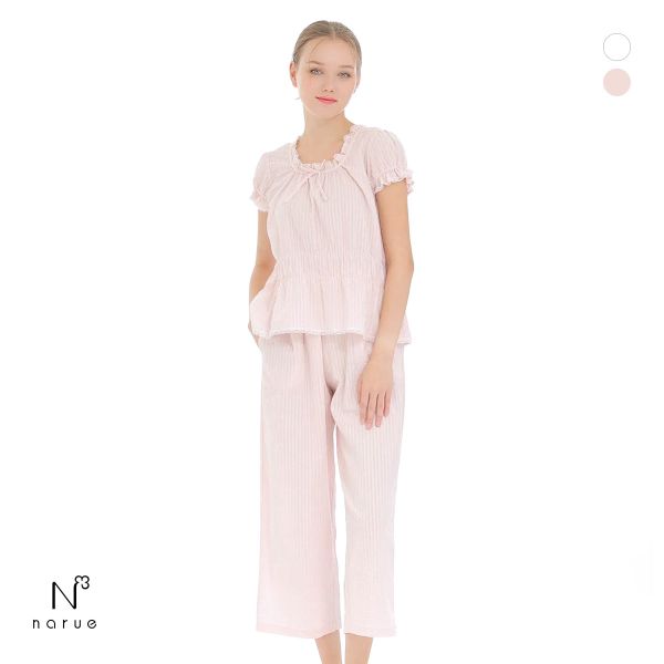 ナルエー パジャマ コットンサッカーセットアップ セットアップ 上下セット ルームウェア 9分丈 Narue