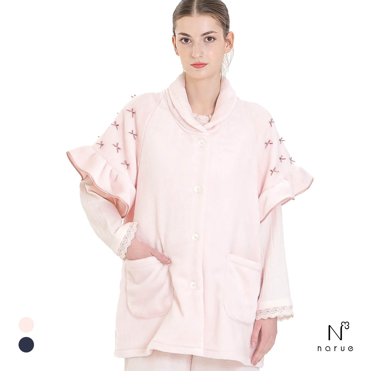 ナルエー パジャマ ソフティースノーリボンリボンベスト 半袖 ルームウェア NARUE(PI-ピンク-M-L)