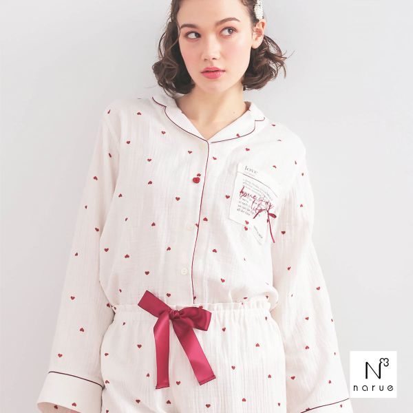 ナルエー パジャマ シュークリームガーゼRプティーハートテーラードパジャマ ルームウェア 上下セット 長袖 NARUE
