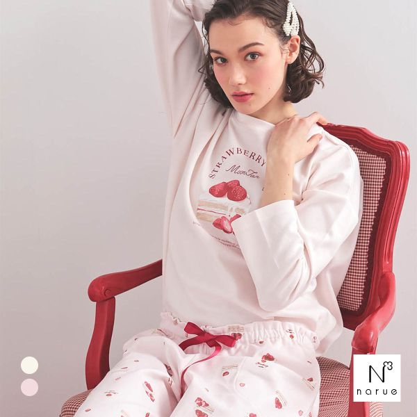 ナルエー パジャマ エアーニットプリン＆ショートケーキパジャマ ルームウェア ロングパンツ 長袖 上下セット NARUE