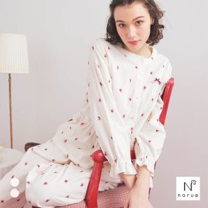 ナルエー パジャマ コットンダブルガーゼいちごペプラムパジャマ セットアップ 上下セット ルームウェ Narue