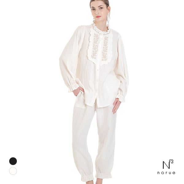 ナルエー パジャマ シュークリームガーゼRアンティーク刺繍パジャマ ルームウェア 上下セット 長袖 NARUE