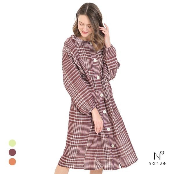 ナルエー パジャマ シュークリームガーゼRチェックワンピース ルームウェア ドレス ネグリジェ レディース NARUE
