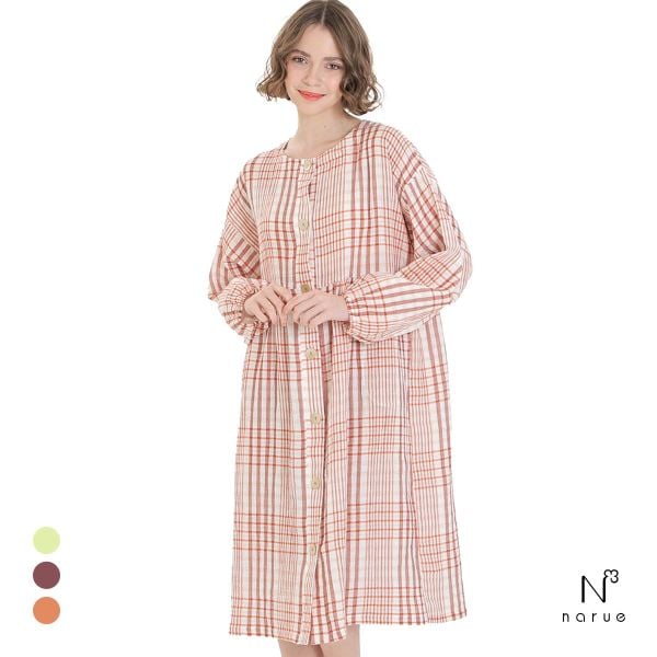 ナルエー パジャマ シュークリームガーゼRチェックワンピース ルームウェア ドレス ネグリジェ レディース NARUE