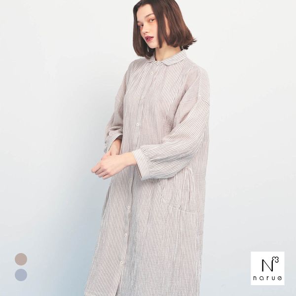 ナルエー NARUE パジャマ シュークリームガーゼRストライプワンピース ルームウェア レディース ネグリジェ