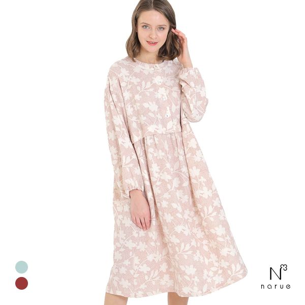 ナルエー パジャマ シュークリームガーセRフラワーステッチワンピース ワンピース ルームウェア レディース NARUE