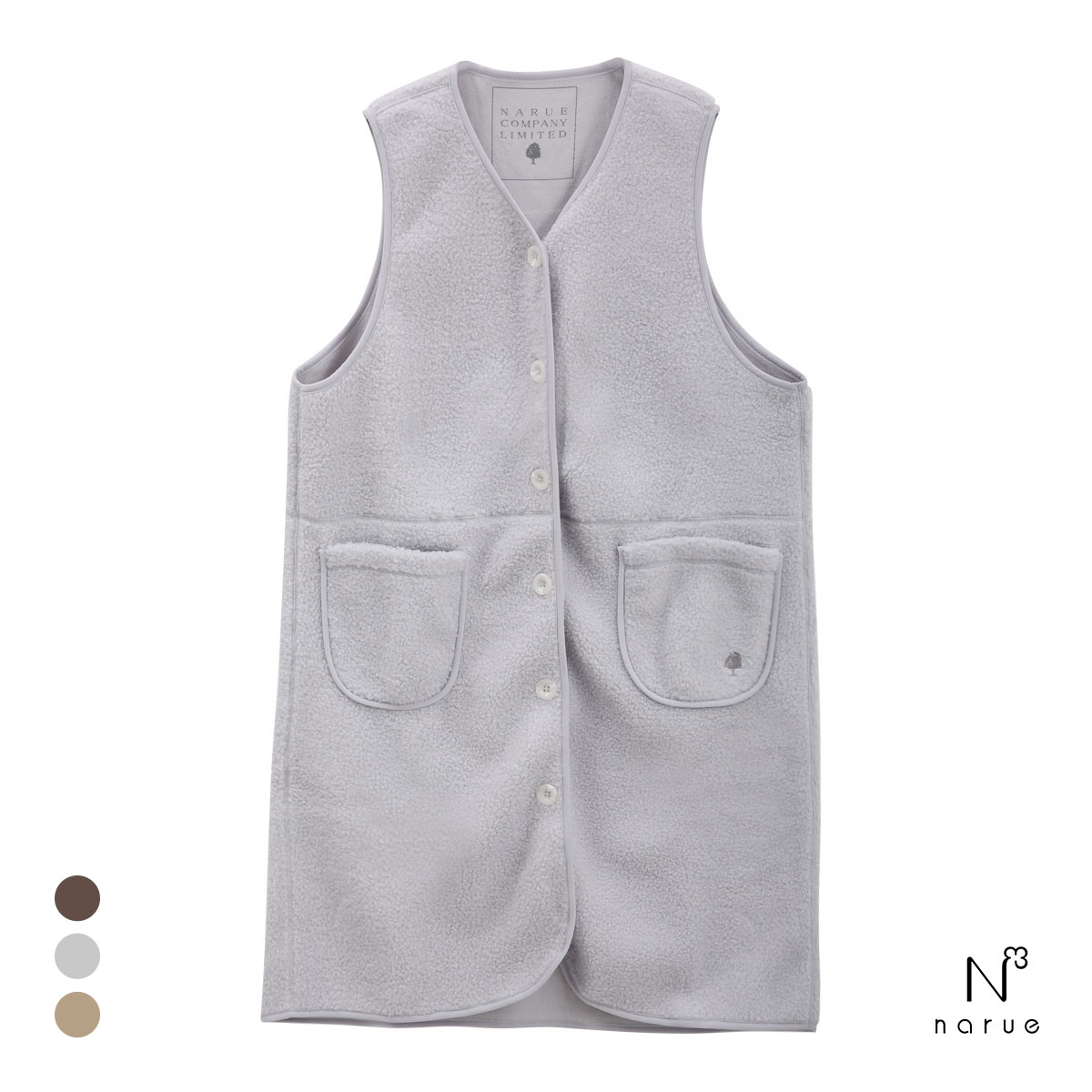 ナルエー パジャマ プードルフリースジャンパースカート ロングジレ Vネック ルームウェア ノースリーブ NARUE(GY-グレー-M-L)