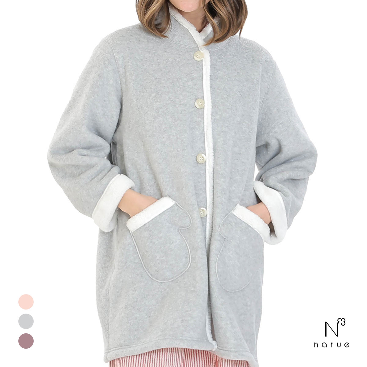 ナルエー パジャマ フリースボアガウン ルームウェア NARUE(GY-グレー-M-L)