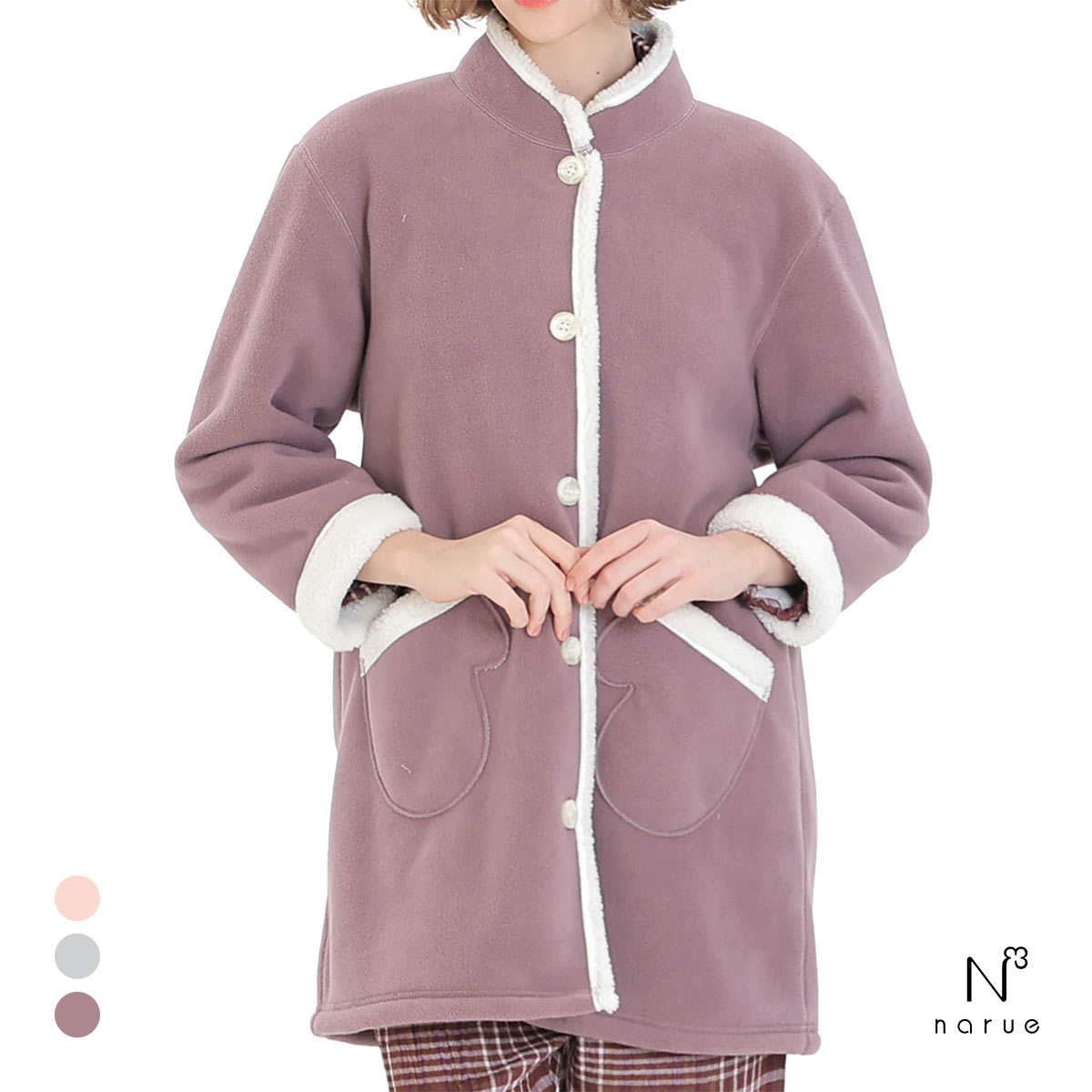 ナルエー パジャマ フリースボアガウン ルームウェア NARUE(PU-パープル-M-L)