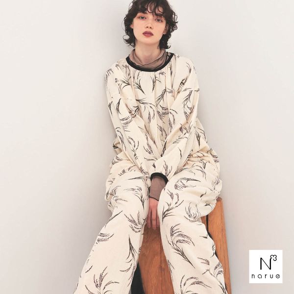 ナルエー パジャマ シュークリームガーゼRハーベストプルオーバーセットアップ ルームウェア 上下セット 長袖 レディース NARUE