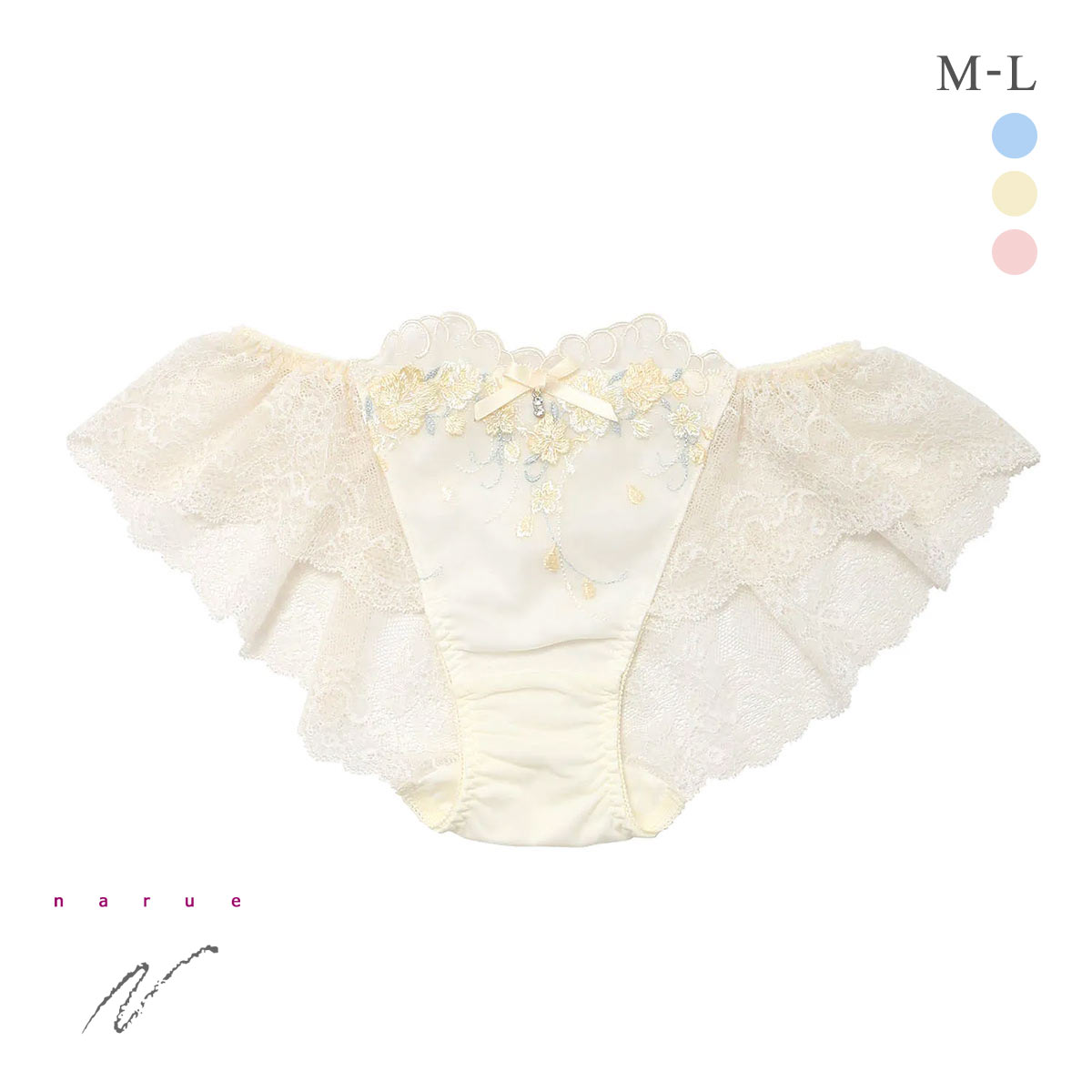 ナルエー ランジェリー リアージュ 総レース ショーツ M L スタンダード バックレース 単品 NARUE(YE-イエロー-M)