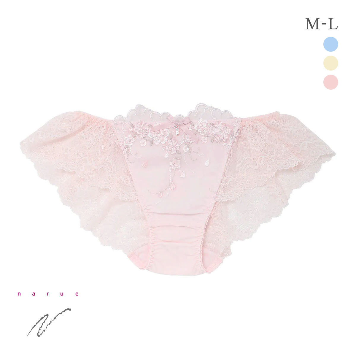 ナルエー ランジェリー リアージュ 総レース ショーツ M L スタンダード バックレース 単品 NARUE(PI-ピンク-M)