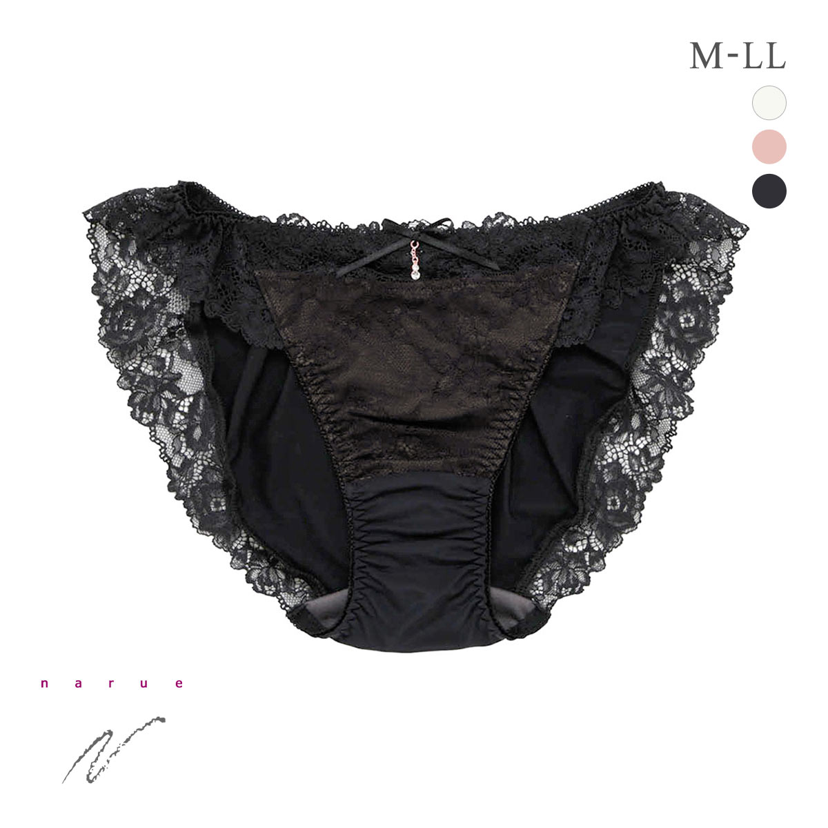 ナルエー ランジェリー レーシーアップショーツ ショーツ M L LL スタンダード ノーマル ビキニ 大きいサイズ NARUE(BK-ブラック-M)