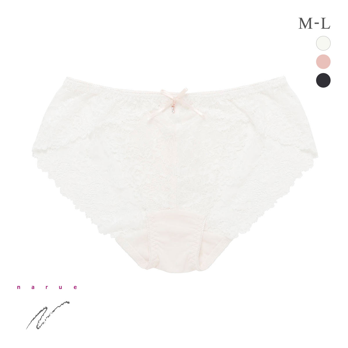 ナルエー ランジェリー レーシーアップバックレース 総レース ショーツ M L スタンダード バックレース(WH-ホワイト-M)