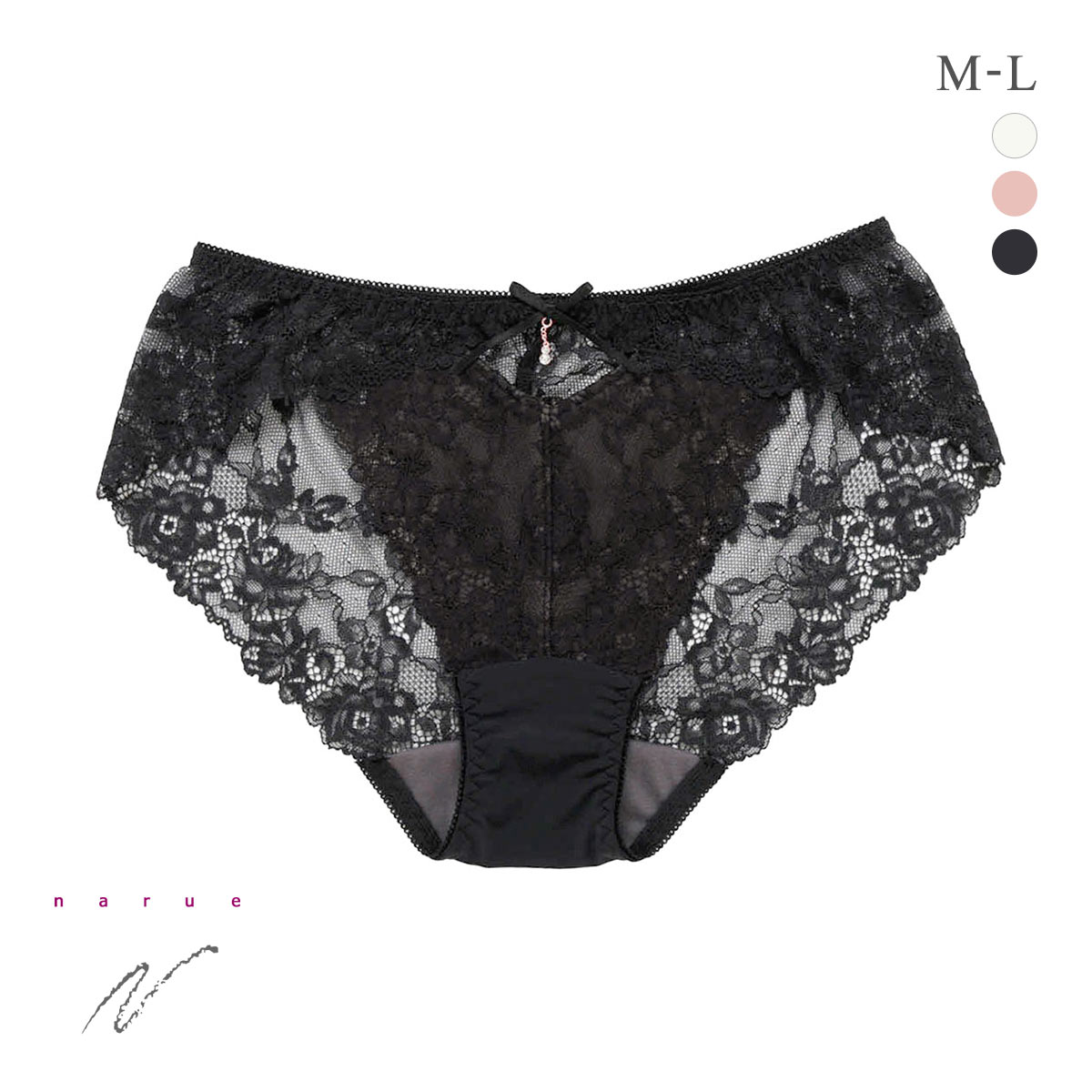 ナルエー ランジェリー レーシーアップバックレース 総レース ショーツ M L スタンダード バックレース(BK-ブラック-M)