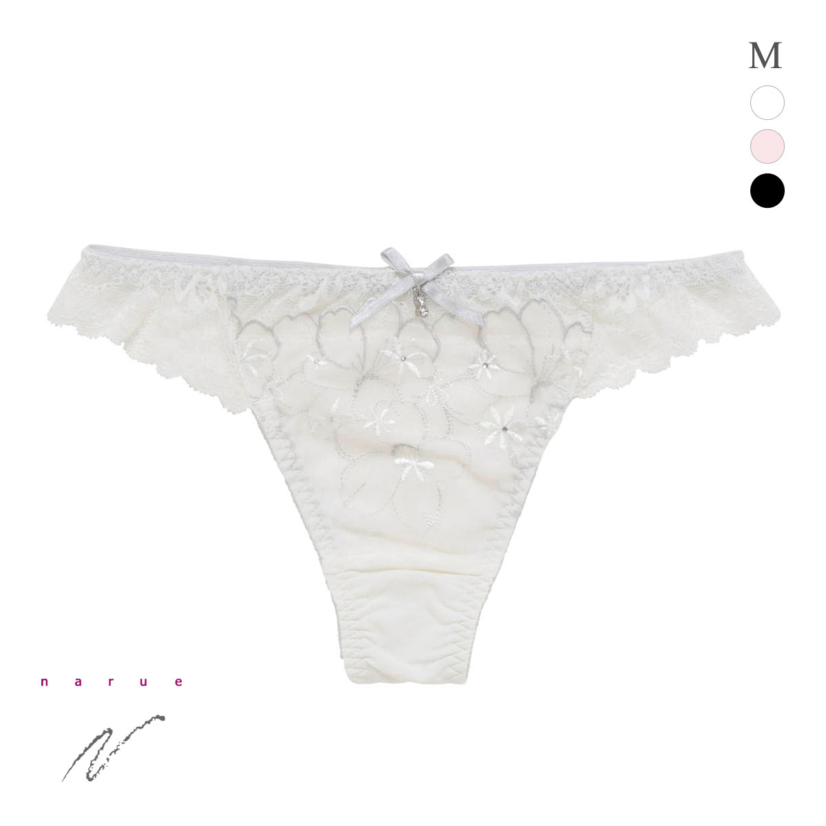 ナルエー ランジェリー コレット ショーツ Tバック 総レース バックレース NARUE(WH-ホワイト-M)