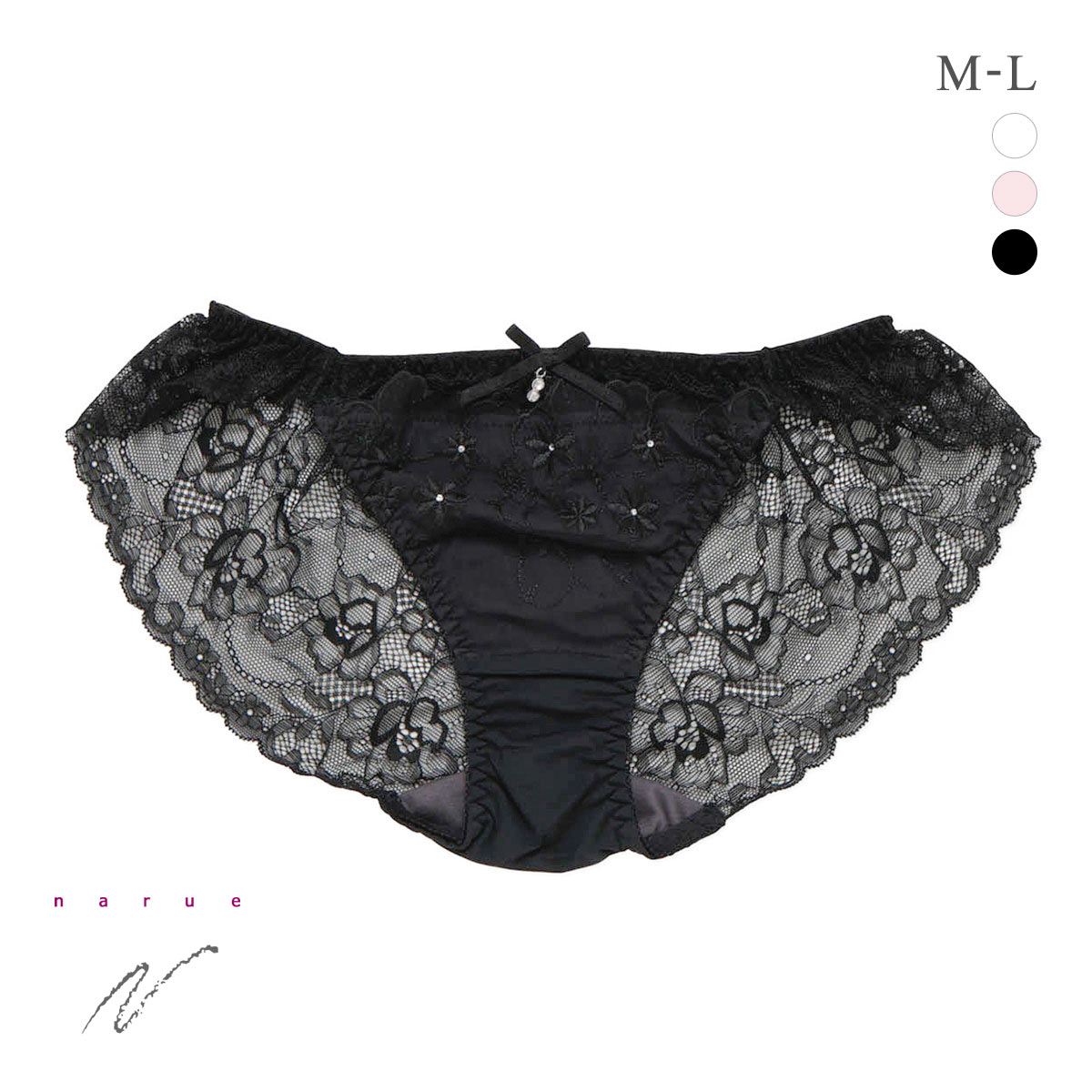 ナルエー ランジェリー コメット 総レース ショーツ M L スタンダード バックレース 単品 NARUE(BK-ブラック-M)
