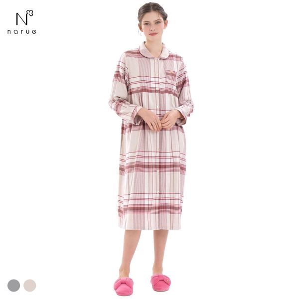 ナルエー パジャマ コットンフランネルチェックワンピース ルームウェア 長袖 NARUE