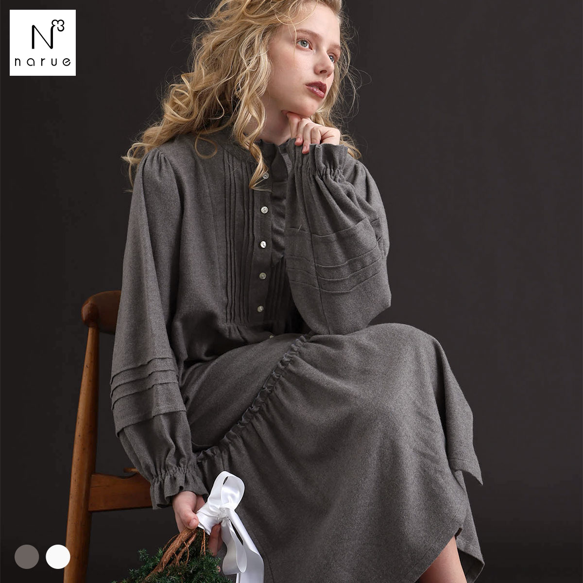 ナルエー パジャマ コットンフランネルシュクレフリルドレス ルームウェア ワンピース ネグリジェ NARUE MoonTan by Narue Luxe(CGY-チャコールグレー-M-L)