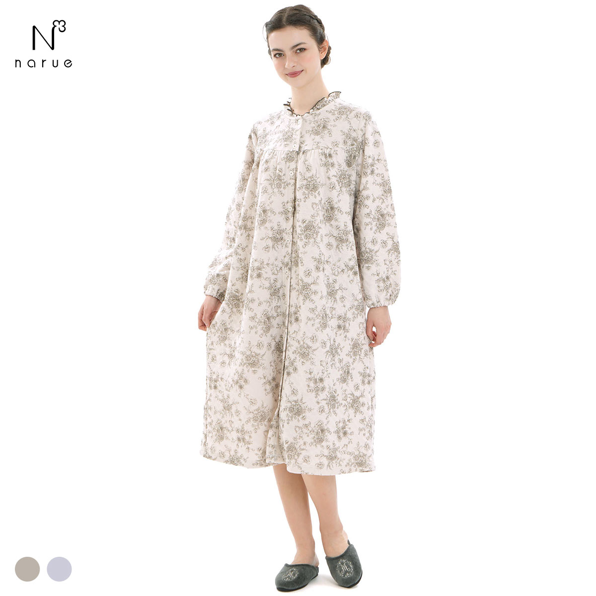 ナルエー パジャマ 裏綿接結(綿入り)トワルドラパンワンピース ルームウェア ワンピース ネグリジェ MoonTan by Narue Luxe(GY-グレー-M-L)