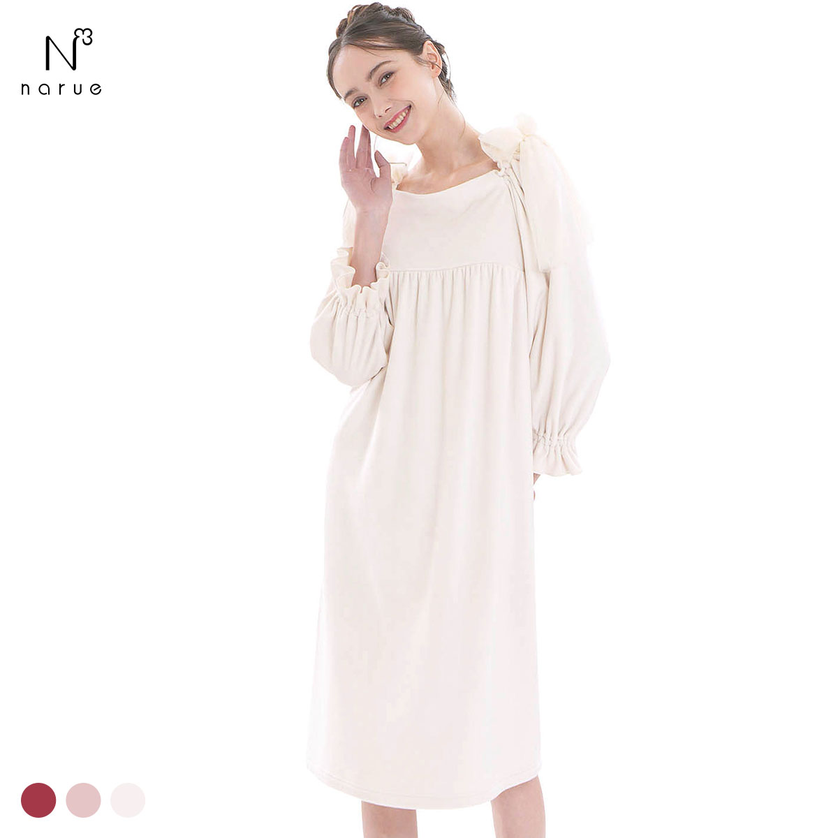 ナルエー パジャマ クララドレス ルームウェア ドレス レディース NARUE(IV-アイボリー-M)