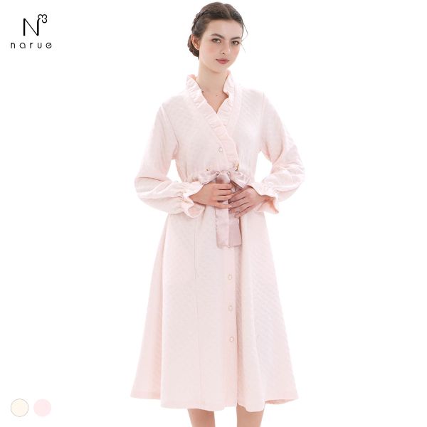 ナルエー パジャマ 裏綿接結(綿入り)ブドォワールローブ ワンピース ガウン ルームウェア 長袖 moontan by Narue Luxe