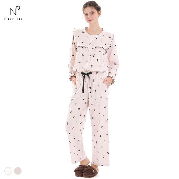 ナルエー パジャマ コットン接結チェリーフリルパジャマ セットアップ ルームウェア NARUE moontan