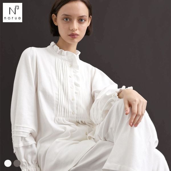 ナルエー パジャマ コットンフランネルシュクレフリルパジャマ ルームウェア 上下セット 長袖 前開き MoonTan by Narue Luxe