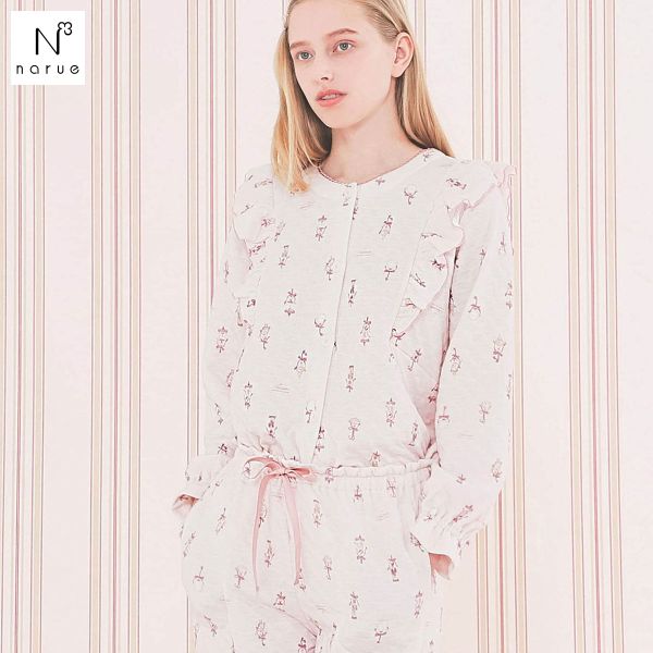 ナルエー パジャマ 裏綿接結(綿入り)くるみ割り人形フリルパジャマ ルームウェア セットアップ 上下セット 長袖 NARUE