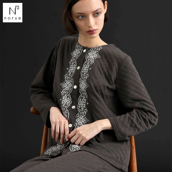 ナルエー パジャマ 裏綿接結(綿入り)ブドォワールセットアップ セットアップ 上下セット ルームウェア 長袖 Narue