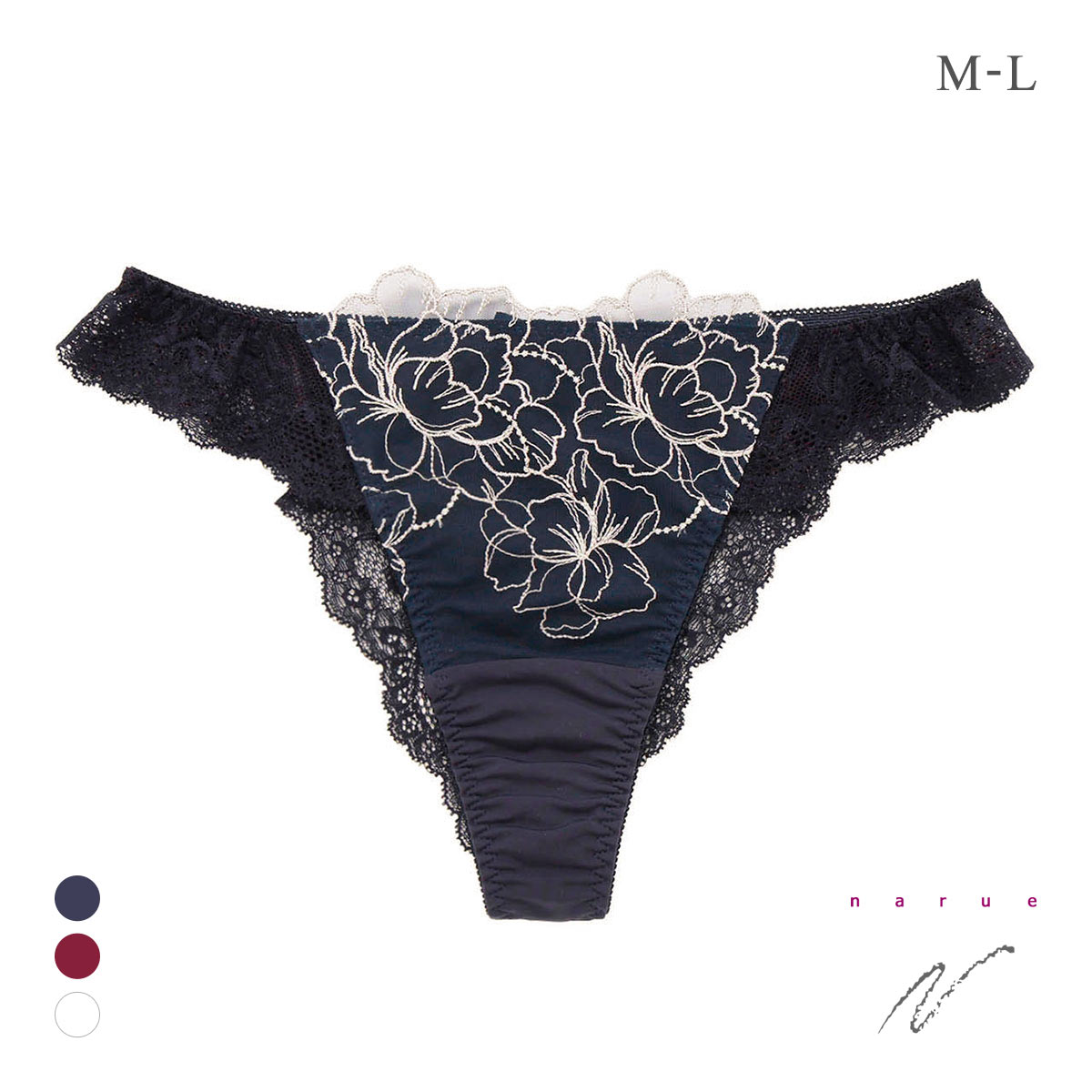 ナルエー ランジェリー ミストラル ショーツ Tバック NARUE 総レース バックレース(NV-ネイビー-M)