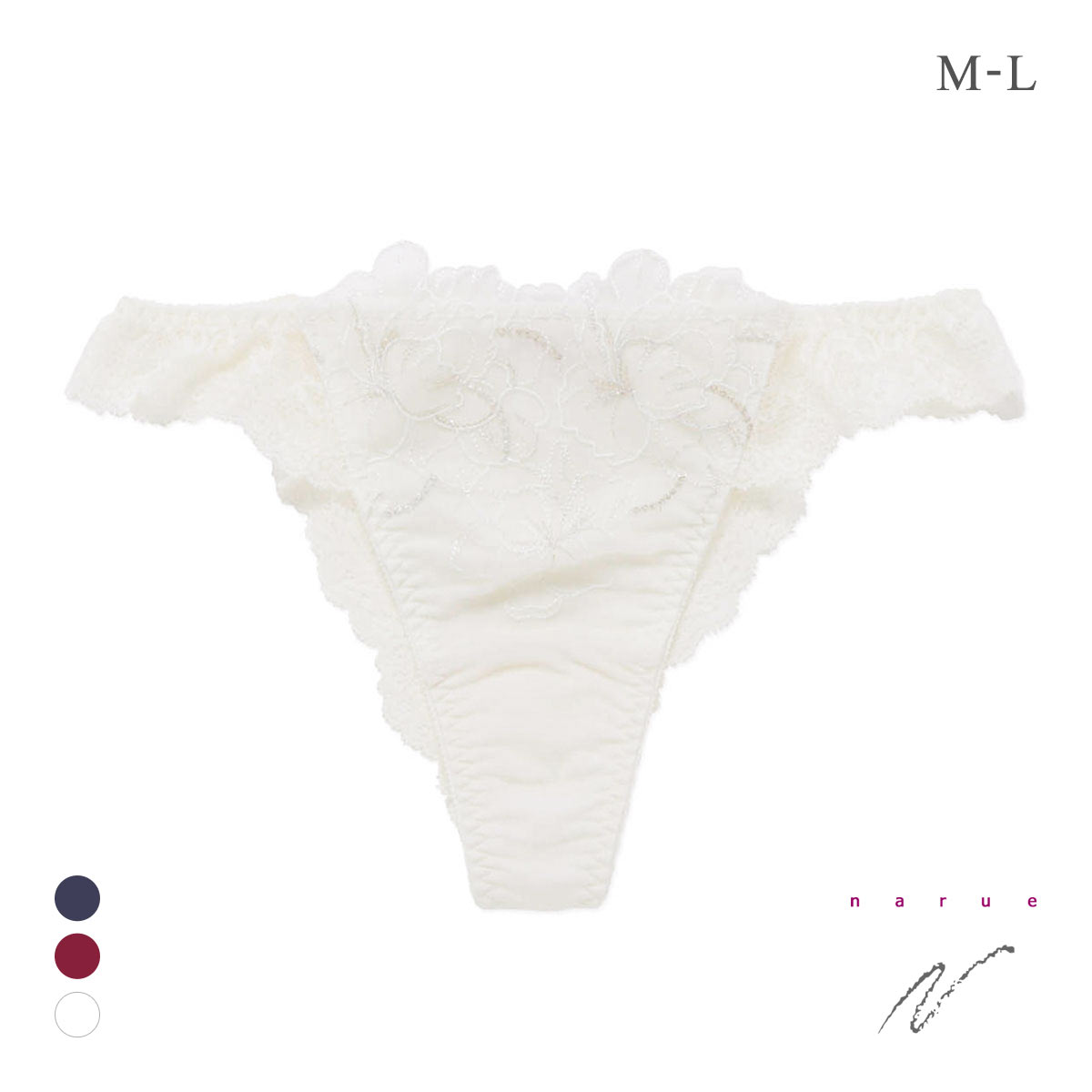 ナルエー ランジェリー ミストラル ショーツ Tバック NARUE 総レース バックレース(WH-ホワイト-M)