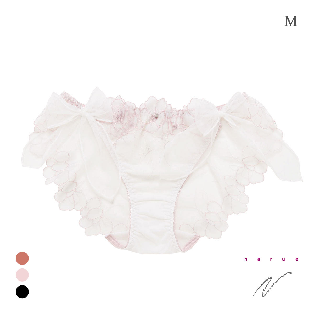 ナルエー ランジェリー エレナ ショーツ サイドリボン 紐パン 総レース バックレース 単品 NARUE(PI-ピンク-M)
