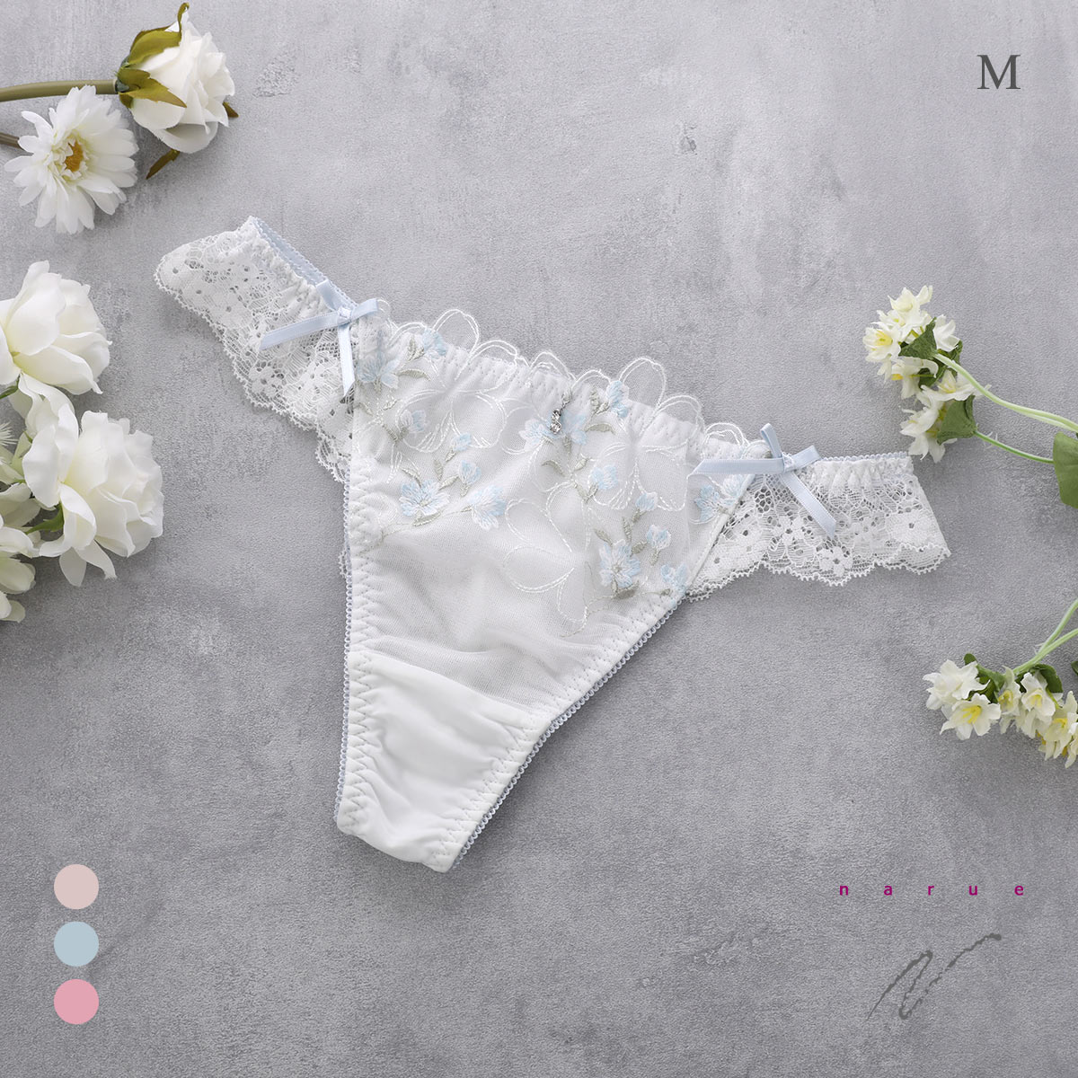 ナルエー ランジェリー シュエット ショーツ Tバック バックレース 総レース NARUE(BU-ブルー-M)