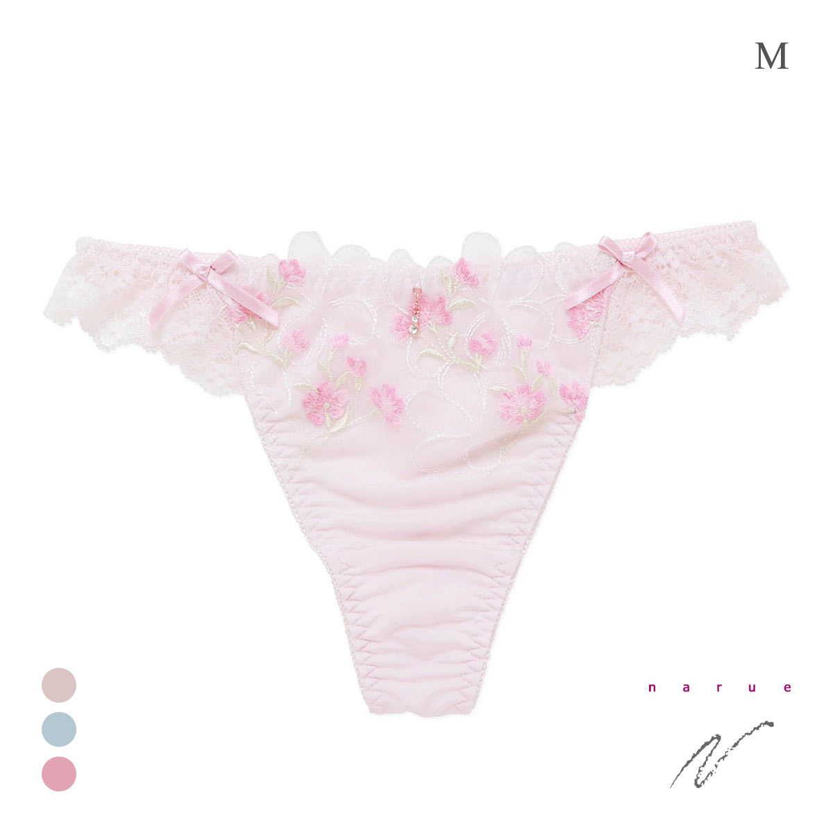 ナルエー ランジェリー シュエット ショーツ Tバック バックレース 総レース NARUE(PI-ピンク-M)