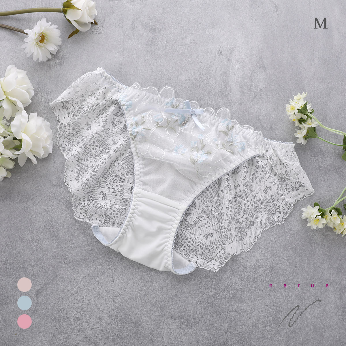 ナルエー ランジェリー シュエット ショーツ 総レース フルバック NARUE(BU-ブルー-M)