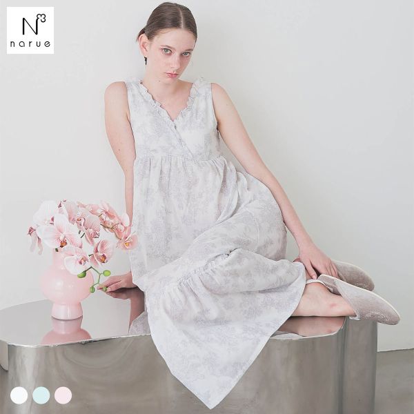 ナルエー パジャマ 50/ダブルガーゼローズミュールノースリーブワンピース ルームウェア ワンピース ドレス 綿100％ ネグリジェ NARUE
