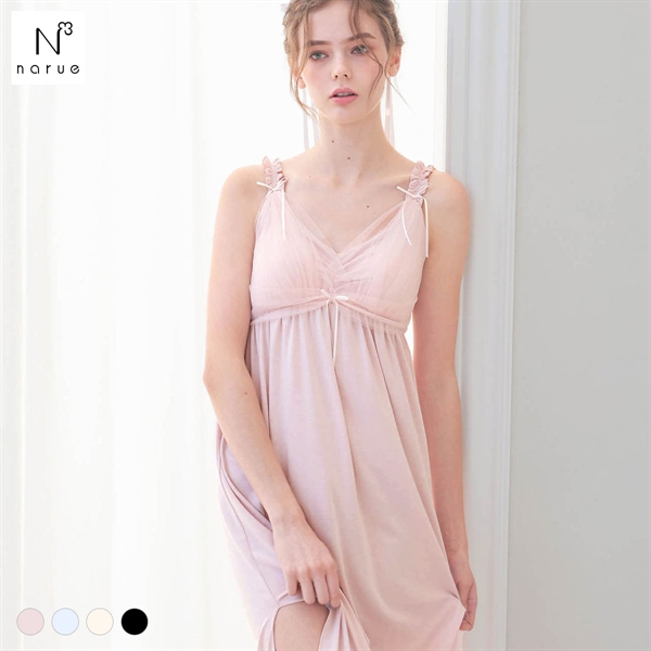 ナルエー パジャマ T/R天竺ヒロインナイトドレス ルームウェア ドレス ネグリジェ カップイン カップ付き レディース NARUE(PI-ピンク-M)