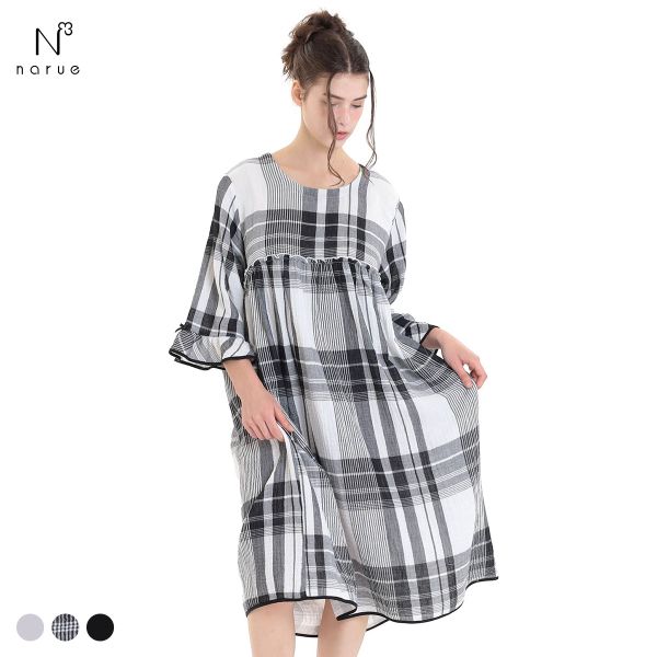 ナルエー パジャマ シュークリームガーゼ(R)ベーシックルームワンピース ルームウェア レディース 7分袖 NARUE