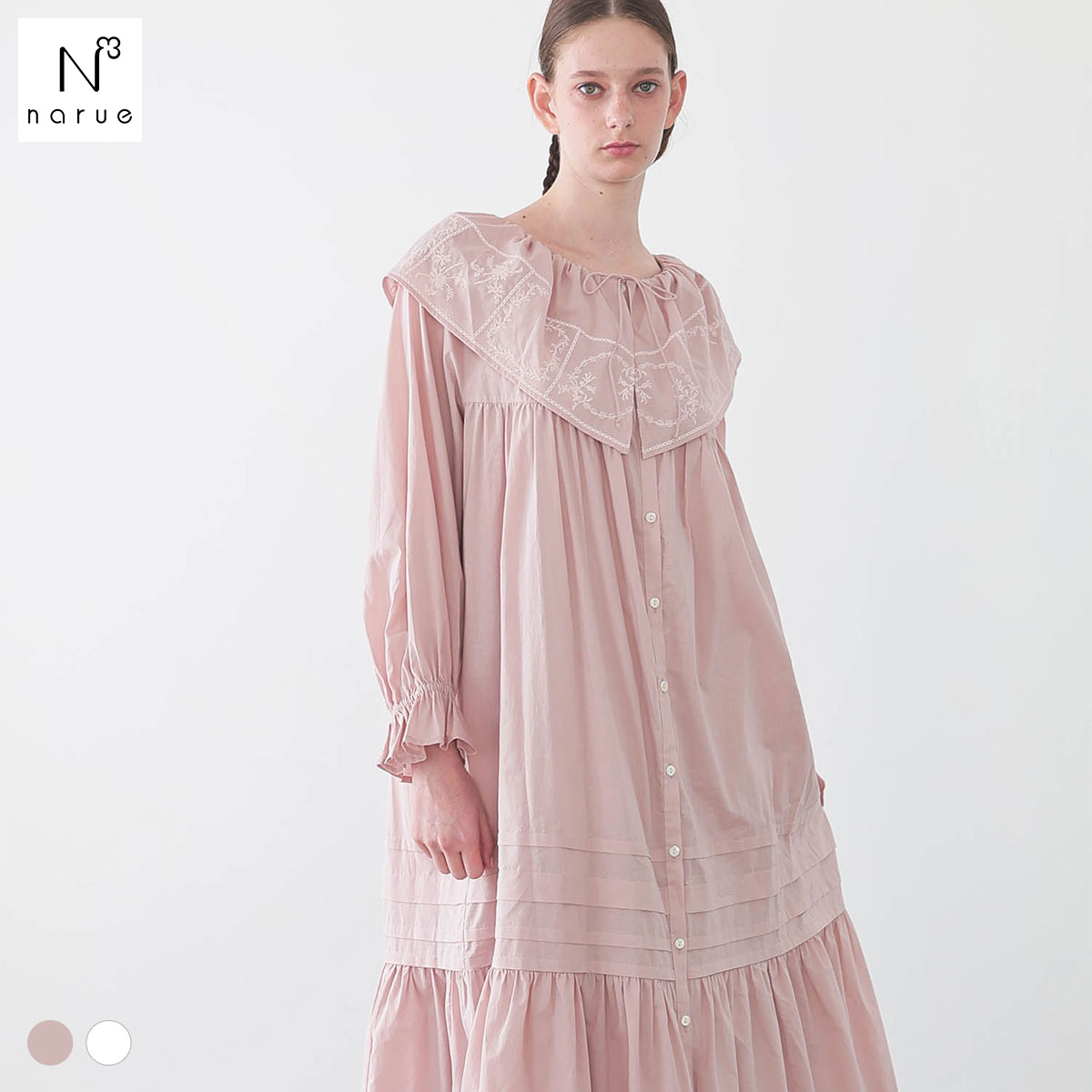 ナルエー パジャマ 60ローンフローラドレス ドレス ルームウェア ネグリジェ 長袖 綿100％ レディース NARUE(PI-ピンク-M-L)