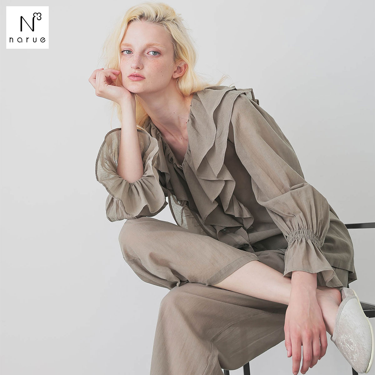 ナルエー パジャマ 80sジョーゼットヴェルーナパジャマ 上下セット セットアップ ルームウェア 長袖 綿100％ NARUE