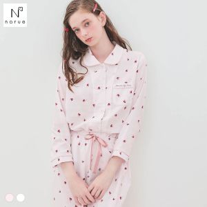 ナルエー パジャマ コットンダブルガーゼいちごシャツパジャマ ルームウェア ロングパンツ 長袖 上下セット 綿100％ NARUE