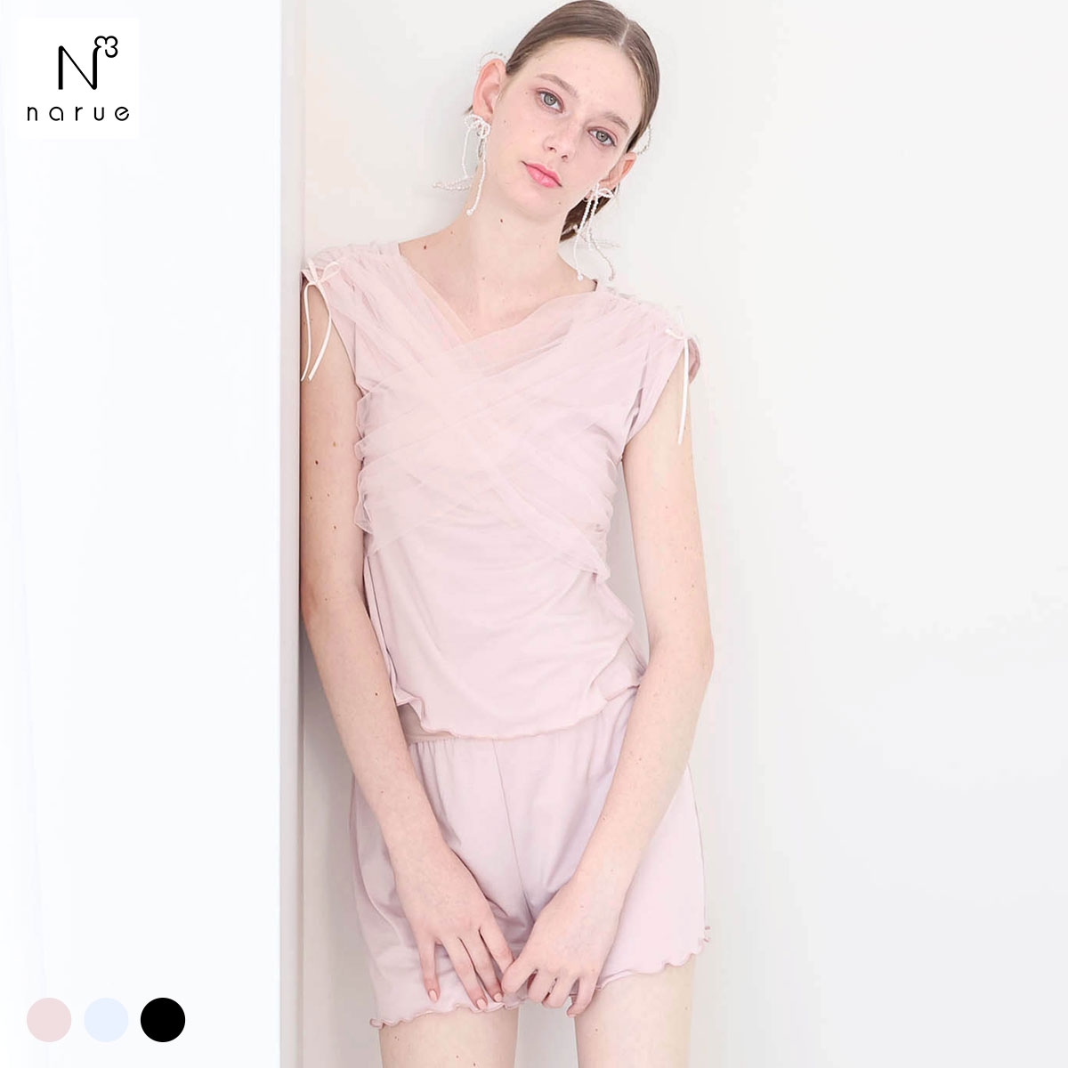 ナルエー パジャマ ルナ・チュールセットアップ 上下セット ルームウェア 半袖 NARUE(PI-ピンク-M)