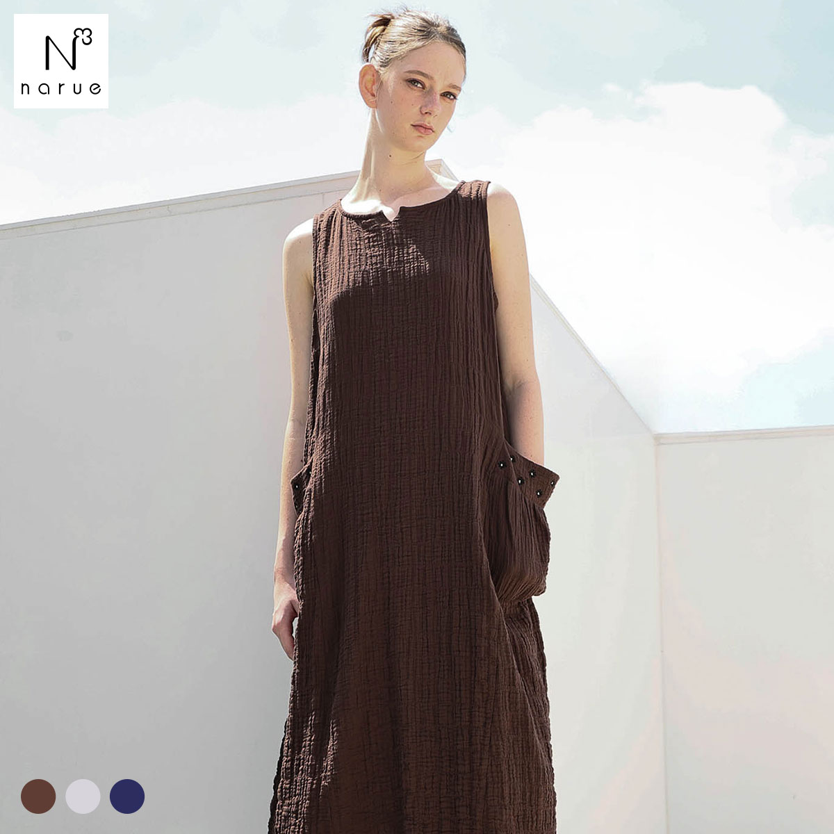 ナルエー パジャマ シャーリングダブルガーゼプティ刺繍ノースリーブワンピース ワンピース ルームウェア NARUE