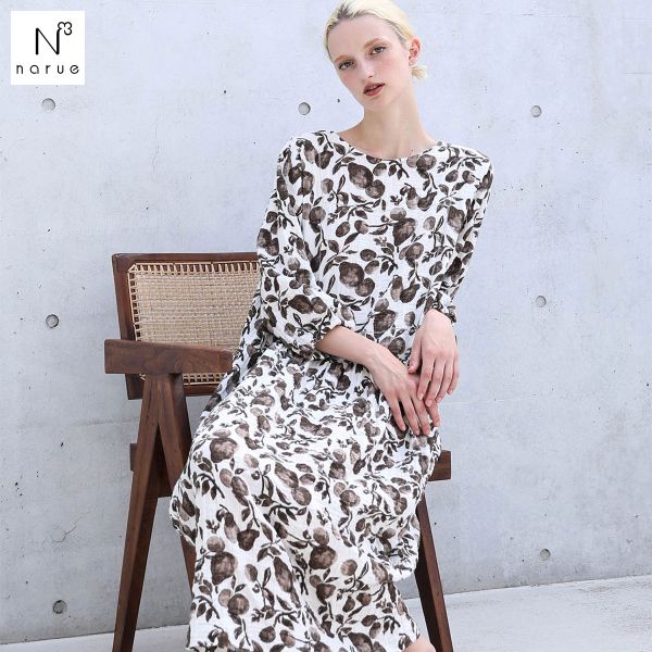 ナルエー パジャマ シャーリングダブルガーゼポワールワンピース ルームウェア 7分袖 レディース NARUE