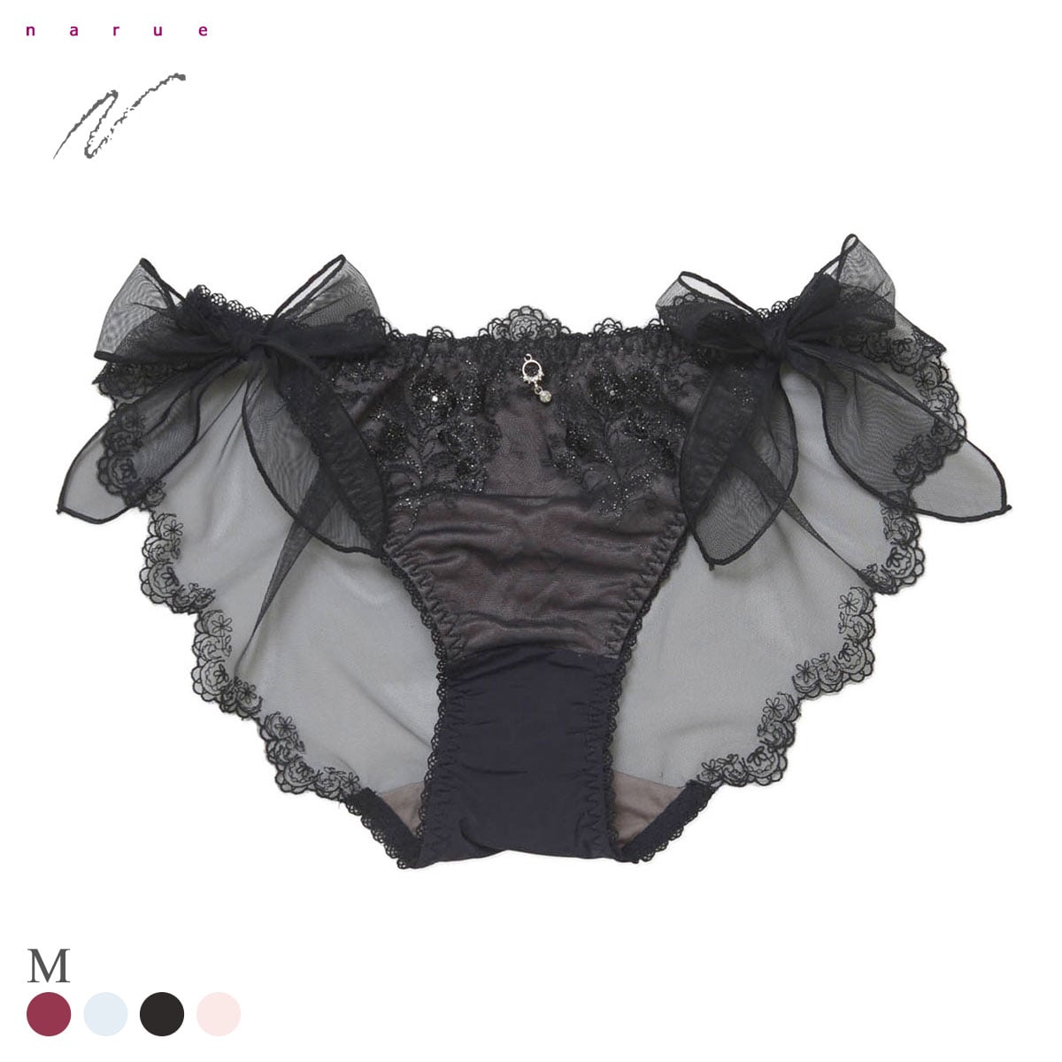 ナルエー ランジェリー セレニティ ショーツ サイドリボン バックレース フルバック NARUE(BK-ブラック-M)