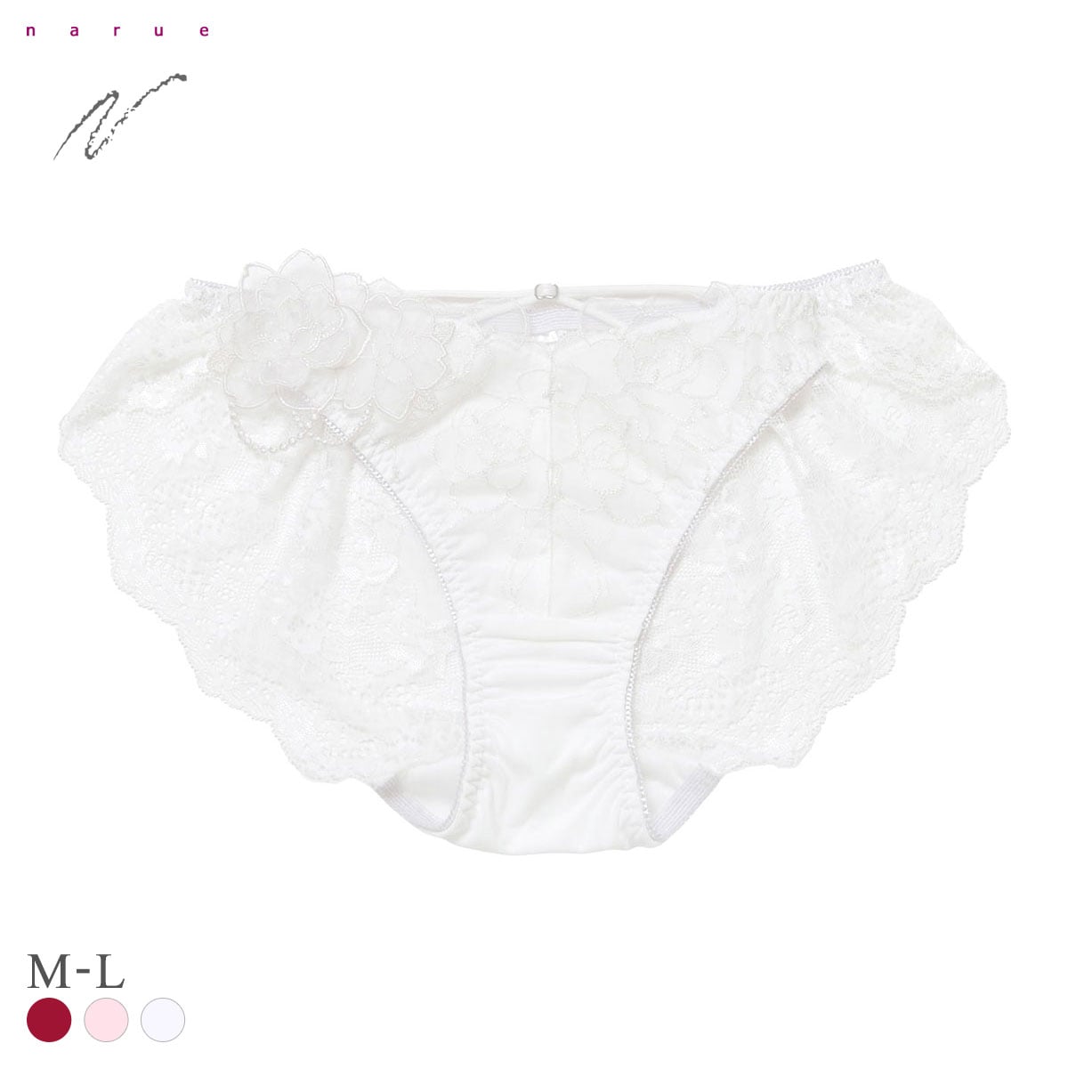 ナルエー ランジェリー ローザ ショーツ スタンダード 総レース バックレース NARUE(WH-ホワイト-M)