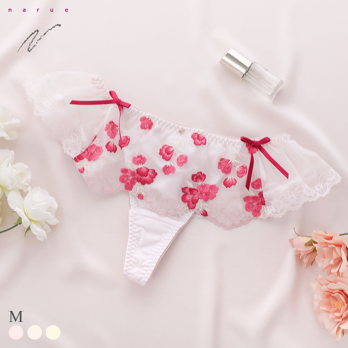 ナルエー ランジェリー リリアン ショーツ Tバック バックレース 総レース NARUE(PI-ピンク-M)