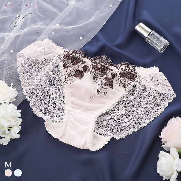 ナルエー ランジェリー シャルム バックレース ショーツ 総レース NARUE(BR-ブラウン-M)